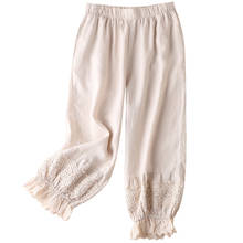 Shuchan-pantalones de lino con cintura elástica para mujer, ropa de dormir, hasta la pantorrilla, 2021 2024 - compra barato