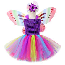 Vestido de fada arco-íris tutu para meninas crianças fantasia dia das bruxas com asas de borboleta vestidos de princesa roupa para presentes de festa de aniversário 2024 - compre barato