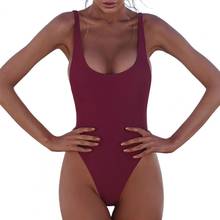 Женский сексуальный летний сплошной цвет монокини с низким вырезом Цельный купальник купальный костюм пляжный женский 2021 2024 - купить недорого