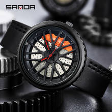 SANDA-Reloj de pulsera con diseño de llanta de coche para hombre, cronógrafo informal de cuero, resistente al agua, diseño personalizado 2024 - compra barato