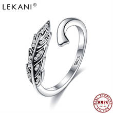 LEKANI Feather Wings Finger Rings For Women Authentic Sterling Silver 925 Jewelry Small Zircon Open Adjustable Vintage Ring Best 2024 - buy cheap