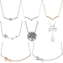 Original Shimmering Wish Brilliant Bow Lucky Four-leaf Clover Chain Necklace For Pandora 925 Sterling Silver Charm DIY Jewelry 2024 - buy cheap