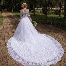 Vintage boda vestidos línea 2020 cuello Apliques de encaje de manga larga de talla grande vestido novia africano vestidos de novia 2024 - compra barato