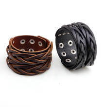 Rebite multicamadas trança pulseira elegante marrom multicamadas trançado pulseira de couro, corda trançada masculina 2024 - compre barato