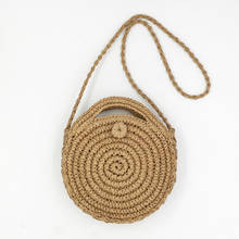 Round Straw Beach Bag Vintage Handmade Woven Shoulder Bag Raffia circle Rattan Bags Bohemian Summer Vacation Casual Handbag 2024 - buy cheap