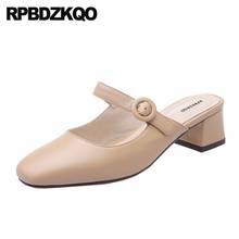 Zapatos de tacón alto de piel auténtica para mujer, calzado de diseñador europeo, de marca Mary Jane, grueso, talla 33, con punta cuadrada, clásico, 4, 34 2024 - compra barato