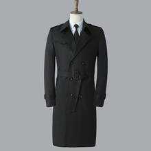 Gabardina de moda para hombre, abrigo largo de negocios con doble botonadura, ajustado, manga larga, primavera y otoño, color negro 2024 - compra barato