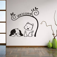 Pet Shop Welcome Sign Vinyl Sticker Lovely Cat Dog Wall Decal Welcome Texts Wall Window Poster Home Front Door Decoration 2024 - buy cheap