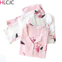 Conjunto de pijamas femininos casuais para primavera 2020, roupa de dormir com desenho de flamingo, crepe de algodão, estilo fresco, conjunto de roupa de dormir para mulheres 2024 - compre barato