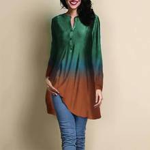 Plus Size Women V Neck Long Sleeve Button-s Gradient Color Blouse Mini Dress suitable for party daily wear perfect gifts 2024 - buy cheap