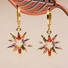 Luxury Bohemian Drop Earrings Women Gold Sun Flower Earrings Jewelry Accessories Red Green PurpleZircon Dangle Earrings OBS2124 2024 - buy cheap