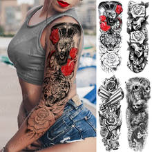 Large Arm Sleeve Tattoo Lion Gun Rose Crown Waterproof Temporary Tatto Sticker Mask King Body Art Full Fake Tatoo Women Men 2024 - buy cheap