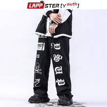 LAPPSTER-Youth Men Punk Front Printed Graphic Jeans 2022 Spring Mens Hip Hop Japanese Streetwear Denim Pants Male Black Joggers 2024 - buy cheap