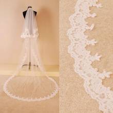 Elegant Ivory White Long Wedding Veil Cathedral Length Bridal Veils With Comb 2 Layers Lace Edge 2024 - buy cheap