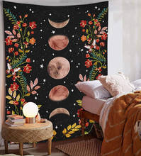 Tapiz de pintura Floral de fase lunar, arte colgante de pared, fondo de tela fina, toalla de playa, alfombra de Yoga, chal 2024 - compra barato