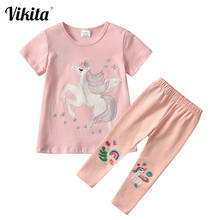 VIKITA-Conjunto de ropa para niñas, camiseta y Leggings de unicornio, camisetas de algodón, Tops, pantalones para niños pequeños, 2 uds. 2024 - compra barato