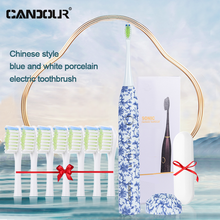 Cepillo de dientes eléctrico sónico de cerámica azul y blanca de estilo chino, cepillo de dientes recargable por USB con 8 cabezales, resistente al agua IPX8 2024 - compra barato