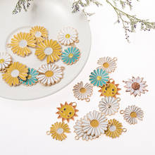 Wholesale 10PCS Enamel Daisy Sun Flower Alloy Gold Tone Charms Pendant Earrings Bracelet Jewelry Making Accessories 2024 - buy cheap
