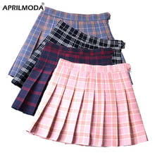 Preppy Style Short Mini Skirt A Line Plaid Pink High Waist Korean Summer JK School Student Skater Japanese Uniforms Girl Jupe 2024 - buy cheap