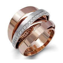 Anéis transversais em camadas para mulheres aaa zircon diamantes branco rosa cor de ouro moda irregular anillos jóias acessórios de festa 2024 - compre barato