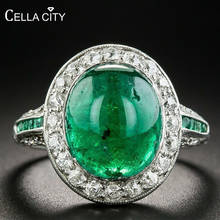 Cellacity Emerald Ring for Women Silver 925 Jewelry with Gemstones Oval shaped Vintage Ethnic style Anniversary Gifts Wholesale 2024 - buy cheap