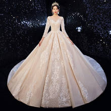 Vestidos Noiva Princess Ball Gown V Neck Crystals Beaded Wedding Dress Long Sleeves Shinny Tulle Lace-Up Appliques Women Bridal 2024 - buy cheap