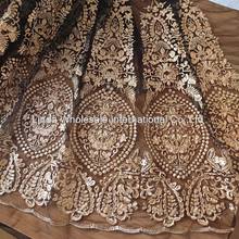 Black net yarn Golden Embroidered Lace Fabric Clothing Women's Curtain Dress Accessories DIY sewing Fabric 2024 - buy cheap