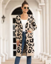 Женский леопардовый кардиган с длинным рукавом, с карманами 2024 - купить недорого