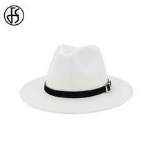 FS Men Women White Fedora Hat Wide Brim Wool Felt Panama Hats With Belt Buckle Jazz Trilby Cap Black Formal Caps Chapeau Femme 2024 - buy cheap