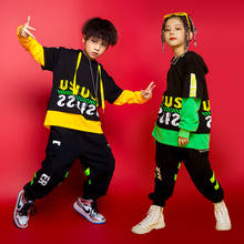 Hip Hop Kids Dance Clothes Hooded Sweater Green Splicing Tops Jazz Street Dance Practice Clothing Stage Hip Hop Costume BL5230 2024 - buy cheap
