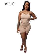 Summer sexy 2 piece set women's clothes spaghetti strap short tops and tight shorts two piece set sexy beach set 2024 - buy cheap