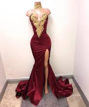 Hot Sale Burgundy Mermaid Prom Dress Lace Appliques Sexy Slit Deep V-Neck Evening Gowns Formal Dresses 2024 - buy cheap