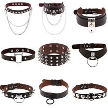 Wholesale Gothic Brown Leather Choker Necklace women goth Studded Vintage punk Collar Necklaces E girl Cosplay Jewelry Gifts 2024 - buy cheap