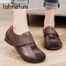 Johnature Spring/Autumn Flats Women Shoes 2022 New Genuine Leather Hook & Loop Handmade Concise Shallow Leisure Ladies Shoes 2024 - buy cheap