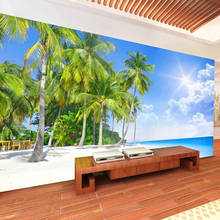 Personalizado 3D Foto Papel De Parede Azul Da Água Do Mar Praia Papier Peint Coqueiro Seascape Sala Quarto Pano de fundo papel de Parede Mural 2024 - compre barato