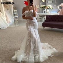 Свадебное платье-Русалка Sevintage, Кружевная аппликация, с открытыми плечами, индивидуальный пошив, вечернее платье принцессы 2024 - купить недорого