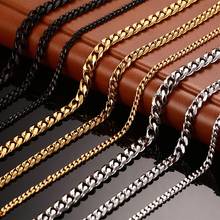 Silver Gold Black Color Solid Necklace Curb Chains Link Men Choker Stainless Steel Male Female Accessories Fashion 2024 - buy cheap