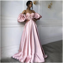 Baby Pink Sweetheart Neck caftan Evening Dresses 2020 Flowers Puffy Sleeve Arabic Special Occasion Dresses Prom Party Gowns 2024 - buy cheap