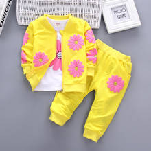 Roupas casuais de algodão para bebês meninas, trajes de primavera e outono com estampa de flor do sol, gola redonda, 3 peças 2024 - compre barato