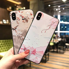 Paisagem magpie pintado em relevo caso de telefone para iphone 11 12 13promax x xr xsmax tpu macio capa traseira para iphone 7 8 plus coque 2024 - compre barato