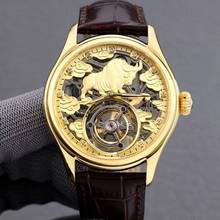 SEAKOSS High-end Golden Skeleton Cow Men Tourbillon Watches Genuine Leather Mechanical Hand Wind Wristwatch Leather Male Clock 2024 - buy cheap