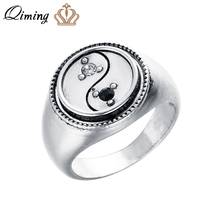 Yin e yang estilo chinês anéis para mulheres moda masculino jóias acessórios artesanal claro preto cristal pedra anel bague 2024 - compre barato