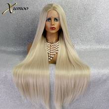 XUMOO-Peluca de cabello sintético para mujer, postizo largo y liso con malla frontal, sin pegamento, color rubio platino degradado, resistente al calor, para Cosplay 2024 - compra barato