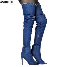 ASHIOFU Handmade Women Thigh High Boots Peep-toe Sexy Stocking Over Knee Boots Party Prom Fashion Evening Long Boots Shoes 2024 - buy cheap