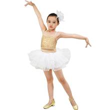 Танцевальный Костюм MiDee, золотисто-белое платье-пачка с шинами, танцевальный костюм, одежда для выступлений с блестками для девочек 2024 - купить недорого
