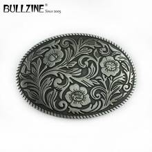 BULLZINE wholesale zinc alloy Western flower belt buckle pewter finish FP-02590 cowboy jeans gift belt buckle 2024 - buy cheap