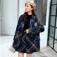 2021 Winter Warm Wool Tweed Two Piece Set Women Thicken Plaid Blazer Jacket Coat+A-Line Skirt Suits Autumn Cashmere Outfits New 2024 - buy cheap