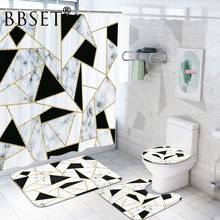 Cortina de chuveiro com estampa de mármore, preto e branco, 4 peças, tampa de vaso sanitário, antiderrapante, macio, tapete de banho, decoração da casa, banheiro 2024 - compre barato