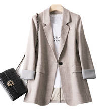 Blazer vintage casual feminino, casaco de manga longa com gola entalhada, jaqueta de escritório 2024 - compre barato
