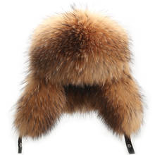 Chapéu bomber pele real de raposa, chapéu de inverno masculino 2021 com pele de guaxinim, boné hip hop masculino russo, bonés de ski 2024 - compre barato